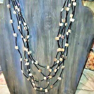 5 Strand MOP with Iridescent Tube Bead Long Necklace